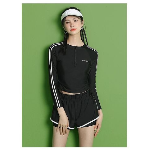 Bộ đồ bơi nữ kéo khoá ,áo tắm biển dài tay quần short chất thun lạnh phong các Hàn Quốc