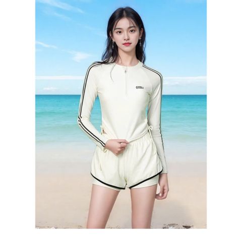 Bộ đồ bơi nữ kéo khoá ,áo tắm biển dài tay quần short chất thun lạnh phong các Hàn Quốc