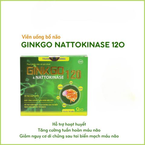 Viên uống bổ não GINKGO NATTOKINASE 120 lưu thông máu não, tăng cường trí nhớ, cải thiện giấc ngủ 01 hộp 100 viên