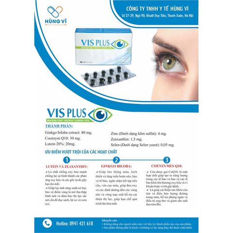 Viên uống bổ mắt VISPLUS (Hộp 30 viên)-Hỗ trợ cải thiện thị lực cho người cao tuổi, hạn chế quá trình lão hóa mắt
