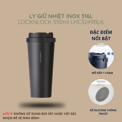 Ly giữ nhiệt LocknLock 550ml Bình Giữ Nhiệt Cao Cấp Chính Hãng Mở Nắp 1 Chạm LHC3249 Nhiều Màu