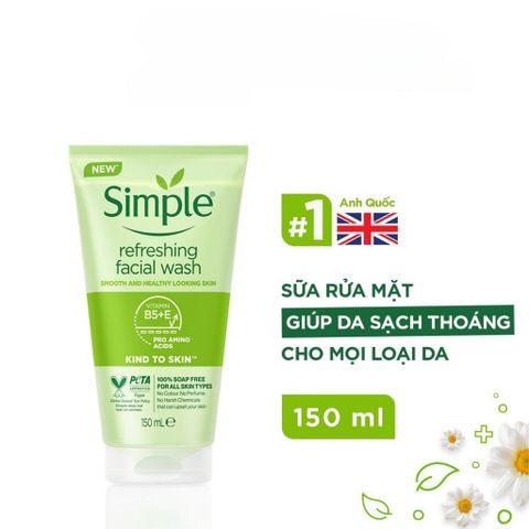 Sữa rửa mặt Simple giúp da sạch thoáng & không chứa xà phòng 150ml [CHÍNH HÃNG]