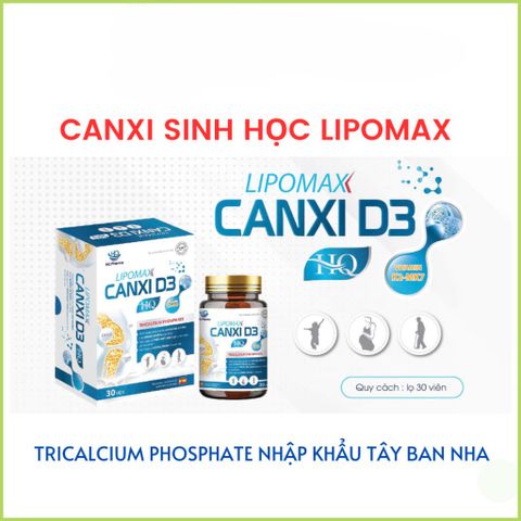 Canxi sinh học LIPOMAX canxi D3 HQ, bổ sung canxi giúp xương răng chắc khoẻ, phòng ngừa loãng xương 30 viên