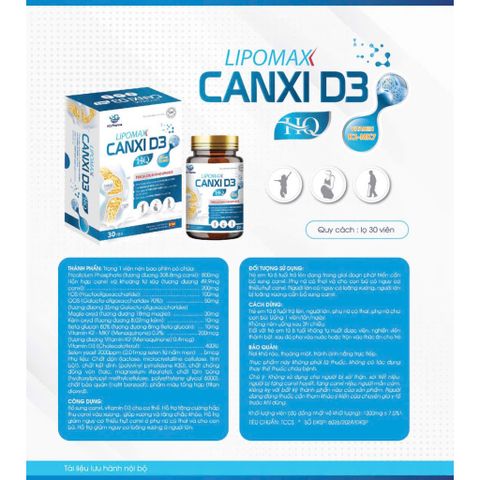 Canxi sinh học LIPOMAX canxi D3 HQ, bổ sung canxi giúp xương răng chắc khoẻ, phòng ngừa loãng xương 30 viên