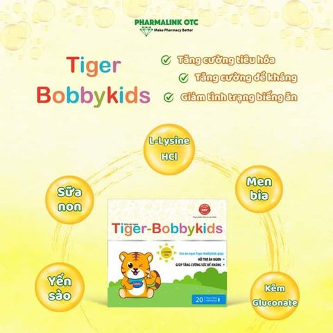 Siro Ăn Ngon Tiger Bobbykids Bổ Sung Vitamin Và Khoáng Chất Giúp Bé Ăn Ngon, Giảm Chán Ăn, Giảm Mệt Mỏi – Hộp 20 Ống