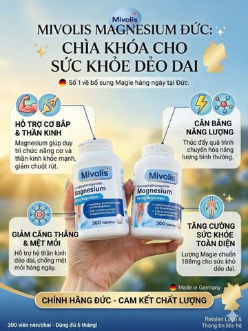 Viên Uống Mivolis Magnesium 300 Viên - Bổ Sung Magie Cho Cơ Bắp & Thần Kinh, Hỗ Trợ Giảm Chuột Rút, Căng Cơ, Duy Trì Sức Khỏe