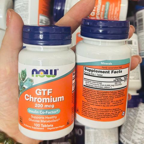 Hỗ trợ tiểu đường Now GTF Chromium 200 mcg USA 100 viên