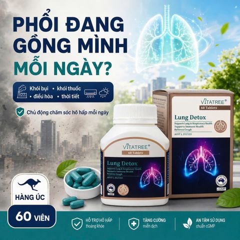 Viên uống thải độc phổi  Vitatree Lung Detox 60 Viên Úc - Hỗ Trợ Phổi, Hô Hấp Thoáng Khỏe, Tăng Miễn Dịch