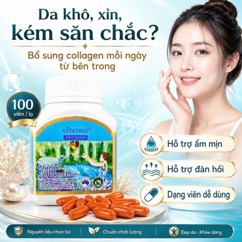 Vitatree Marine Collagen Plus 100 viên - Collagen biển, nhau thai cừu, sữa ong chúa đẹp da