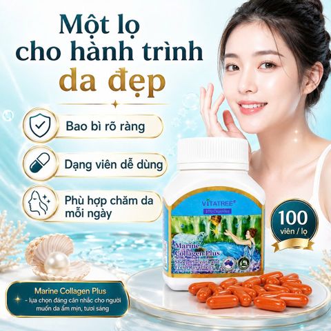 Vitatree Marine Collagen Plus 100 viên - Collagen biển, nhau thai cừu, sữa ong chúa đẹp da