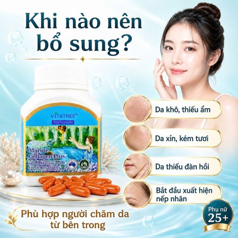 Vitatree Marine Collagen Plus 100 viên - Collagen biển, nhau thai cừu, sữa ong chúa đẹp da