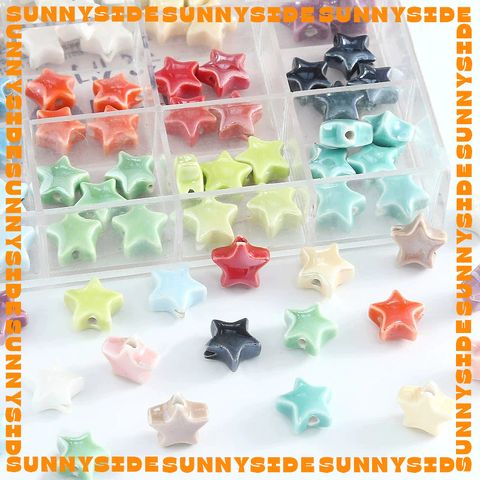 02 Hạt Charm Ngôi Sao Gốm Hạt Gốm Ngôi Sao 5 Cánh Làm Vòng Đeo Tay Mặt Dây Chuyền Phụ Kiện Trang Sức