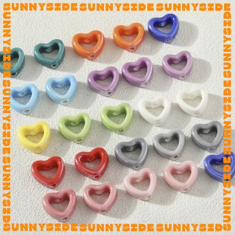 02 Hạt Charm Trái Tim Gốm Hạt Gốm Trái Tim Rỗng Làm Vòng Đeo Tay Mặt Dây Chuyền Phụ Kiện Trang Sức