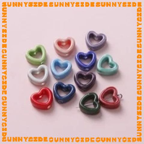 02 Hạt Charm Trái Tim Gốm Hạt Gốm Trái Tim Rỗng Làm Vòng Đeo Tay Mặt Dây Chuyền Phụ Kiện Trang Sức