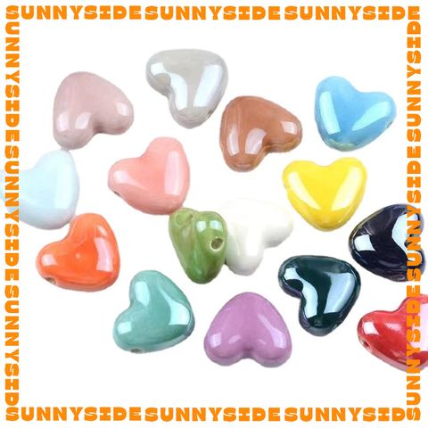 02 Hạt Charm Trái Tim Gốm Hạt Gốm Trái Tim Làm Vòng Đeo Tay Mặt Dây Chuyền Phụ Kiện Trang Sức
