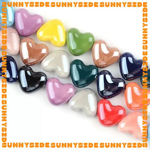 02 Hạt Charm Trái Tim Gốm Hạt Gốm Trái Tim Làm Vòng Đeo Tay Mặt Dây Chuyền Phụ Kiện Trang Sức
