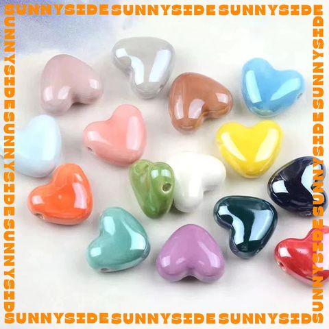 02 Hạt Charm Trái Tim Gốm Hạt Gốm Trái Tim Làm Vòng Đeo Tay Mặt Dây Chuyền Phụ Kiện Trang Sức