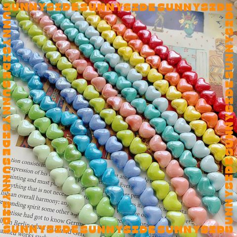 02 Hạt Charm Trái Tim Gốm Hạt Gốm Trái Tim Làm Vòng Đeo Tay Mặt Dây Chuyền Phụ Kiện Trang Sức