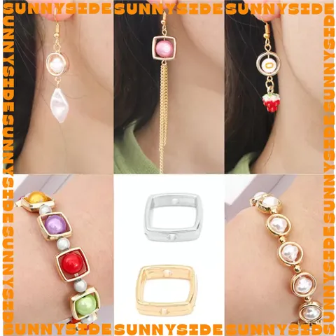 Gói 20 Cái Charm Khung Lồng Hạt Hình Vuông Hình Tròn Làm Trang Sức Handmade DIY