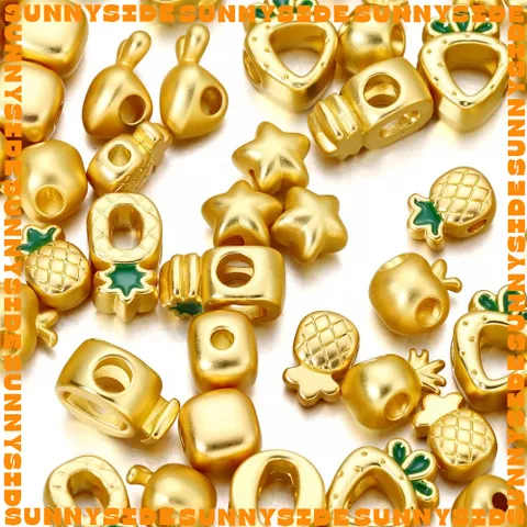 Gói 5 Hạt Phụ Kiện Hạt Charm Xỏ Lỗ Hình Trái Cây Vàng Độc Đáo Làm Dây Chuyện Vòng Tay Làm Trang Sức Handmade DIY