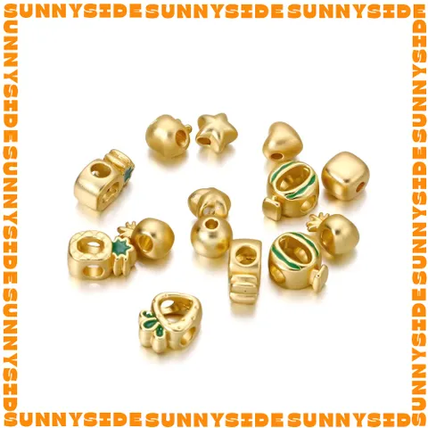 Gói 5 Hạt Phụ Kiện Hạt Charm Xỏ Lỗ Hình Trái Cây Vàng Độc Đáo Làm Dây Chuyện Vòng Tay Làm Trang Sức Handmade DIY