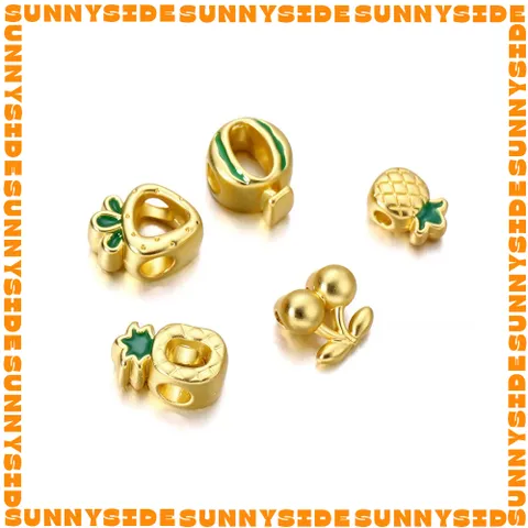 Gói 5 Hạt Phụ Kiện Hạt Charm Xỏ Lỗ Hình Trái Cây Vàng Độc Đáo Làm Dây Chuyện Vòng Tay Làm Trang Sức Handmade DIY