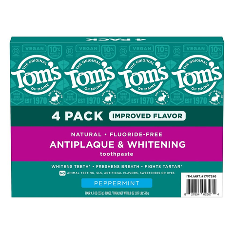 Set kem đánh răng Tom's of Maine Antiplaque & Whitening Peppermint, 4 x 133g