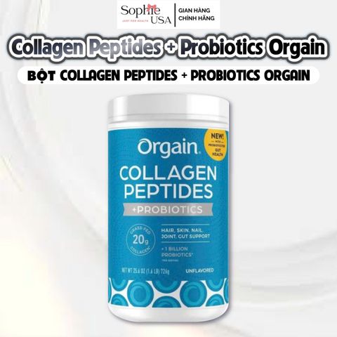 Collagen Thủy Phân Orgain 726g - Bột Collagen Peptides + Probiotics Giúp Tăng Cường Làm Đẹp Da, Tóc và Móng, Không Hương Vị, Mỹ