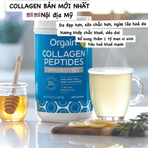 Collagen Thủy Phân Orgain 726g - Bột Collagen Peptides + Probiotics Giúp Tăng Cường Làm Đẹp Da, Tóc và Móng, Không Hương Vị, Mỹ
