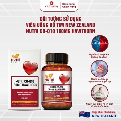 Viên Uống Bổ Tim New Zealand Nutri CO-Q10 160mg - Hỗ Trợ Sức Khỏe Tim Mạch, 30 Viên, Hàm lượng CoQ10 160mg cao, Giúp Cải Thiện Trao Đổi Chất