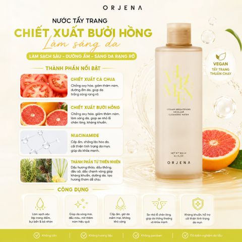 [Tặng mút trang điểm] Nước Tẩy Trang Orjena 300ML Làm Sạch Sâu Bụi Bẩn Dưỡng Ẩm Da Mặt Dịu Nhẹ Cho Mọi Loại Da