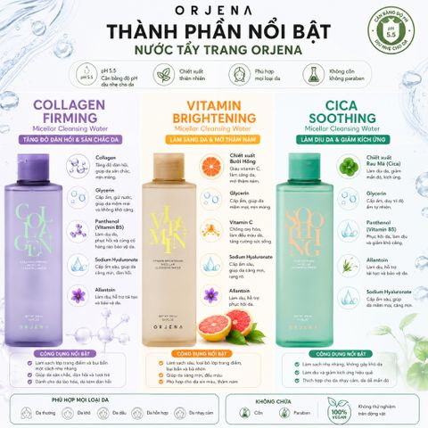 [Tặng mút trang điểm] Nước Tẩy Trang Orjena 300ML Làm Sạch Sâu Bụi Bẩn Dưỡng Ẩm Da Mặt Dịu Nhẹ Cho Mọi Loại Da