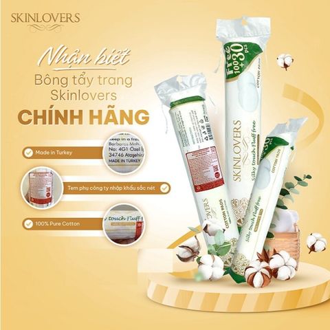Combo 2 bông Tẩy Trang Skinlovers 150 miếng Tự Nhiên Lành Tính Mềm Mịn Không Xơ Khi Lau Mặt