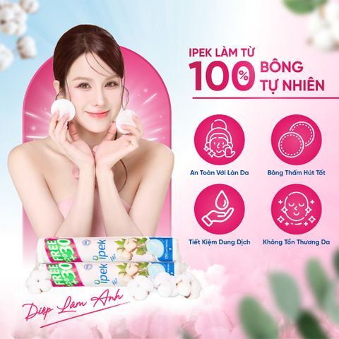 Combo 5 cây bông tẩy trang Ipek 150 miếng tròn 100% cotton chính hãng siêu mềm mịn tự nhiên