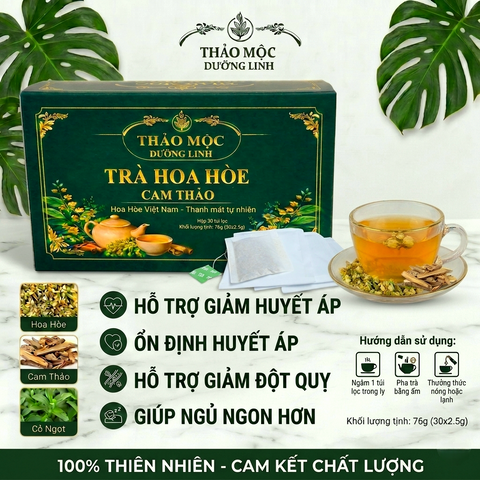 Trà Hoa Hòe Cam Thảo - Trà Túi Lọc Cao Cấp Hỗ Trợ Huyết Áp Cao, Thanh Nhiệt, Ngủ Ngon [Hộp 30 Gói]