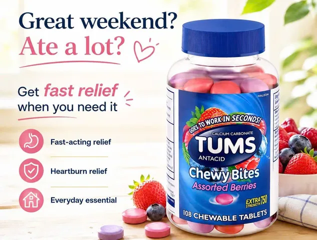 Viên ngậm giúp giảm đầy hơi khó tiêu Tums Chewy Bites Assorted Berris 108v Mỹ