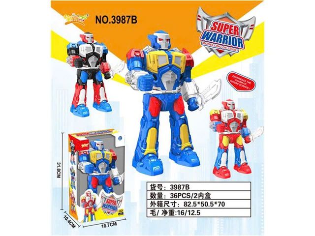 Robot Supper Warrior chạy bằng pin có đèn & âm thanh chọn giao màu ngẫu nhiên sản phẩm NO.3987B