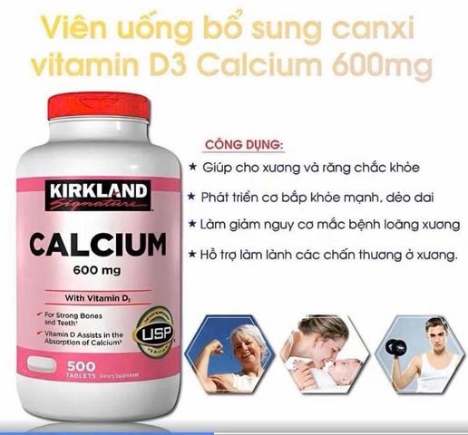VIÊN UỐNG CANXI KIRKLAND 600MG + D3 500 VIÊN MỸ