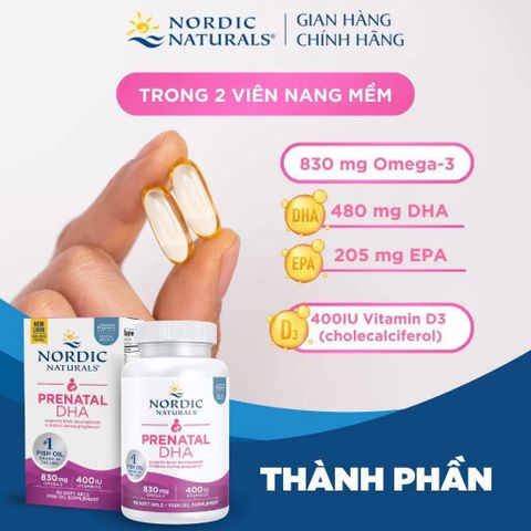 DHA Bầu Nordic Naturals Mỹ (omega 3 ) - Không Tanh, Hộp 90 viên