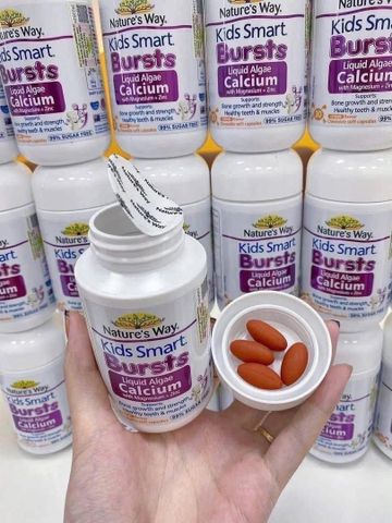 Canxi Tảo Biển Đỏ Viên Nhai Cho Bé Nature’s Way Bursts Calcium – Canxi Magie Kẽm hộp 30 viên date 8/27