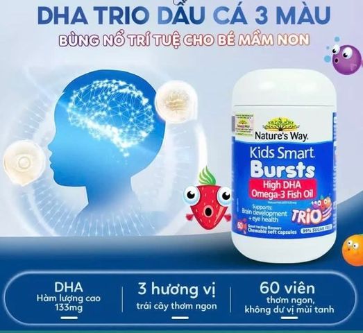 Dầu cá Kids Smart Bursts Omega-3 Fish Oil TRIO – DHA 3 màu ,hương vị trái cây thơm ngon cho bé phát triển trí não