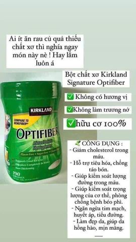 Bột Hòa Tan Chất xơ Optifiber Kirkland Mỹ 760g - Hỗ Trợ Tiêu Hóa, Chống Táo Bón, Thích Hợp Cho Người Lớn Và Trẻ Em