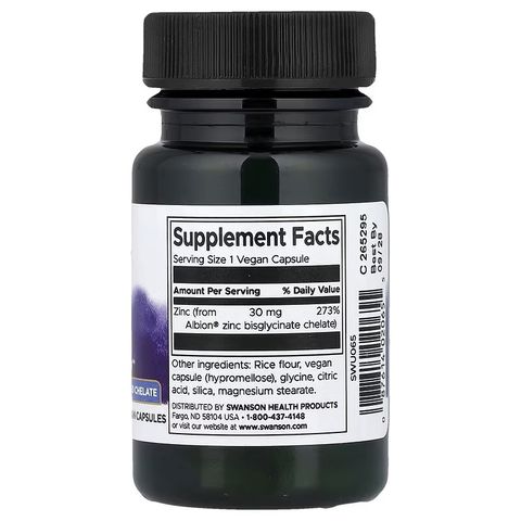 VEGAN -Viên uống Kẽm Albion Zinc, 30 mg, 90 viên nang thuần chay hãng Swanson