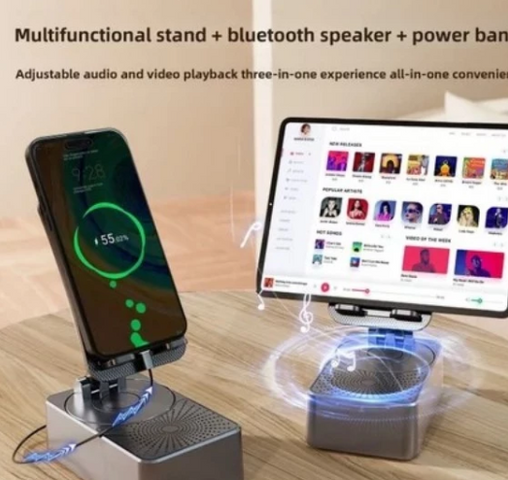 Loa Bluetooth kiêm giá đỡ điện thoại 2 trong 1, sạc xoay đa năng, hỗ trợ livestream, tiện lợi cho người lười
