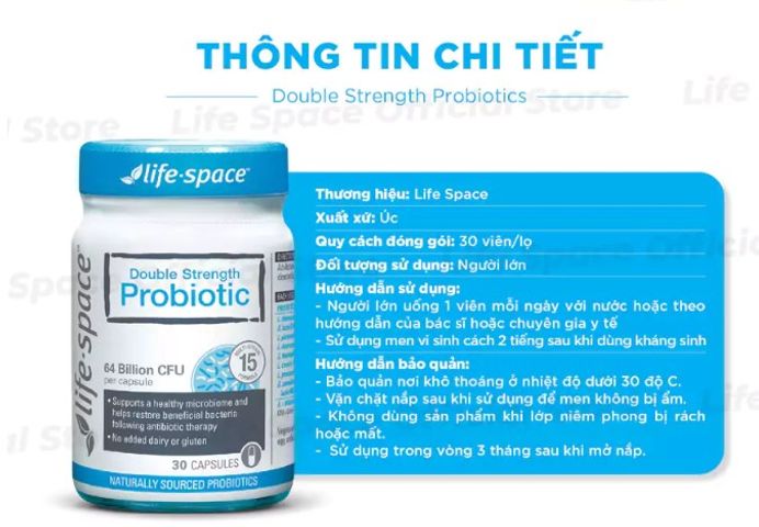 [Nhập khẩu] Men vi sinh Life Space Double Strength 30 viên – Hỗ trợ sức khỏe đường ruột và tăng cường hệ miễn dịch chứa prebiotic