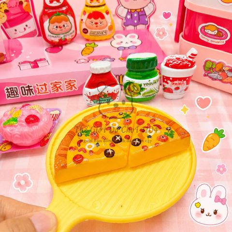 Bộ đồ chơi quầy ăn vặt pizza cho bé siêu dễ thương, kèm hộp đựng 2 ngăn và phụ kiện gia vị