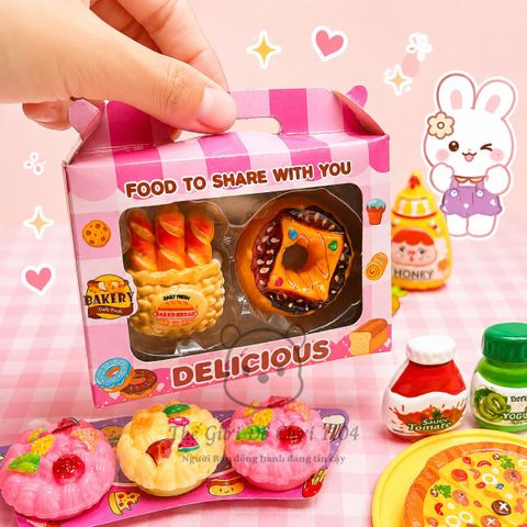 Bộ đồ chơi quầy ăn vặt pizza cho bé siêu dễ thương, kèm hộp đựng 2 ngăn và phụ kiện gia vị