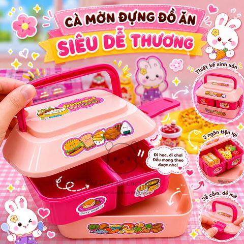 Bộ đồ chơi quầy ăn vặt pizza cho bé siêu dễ thương, kèm hộp đựng 2 ngăn và phụ kiện gia vị
