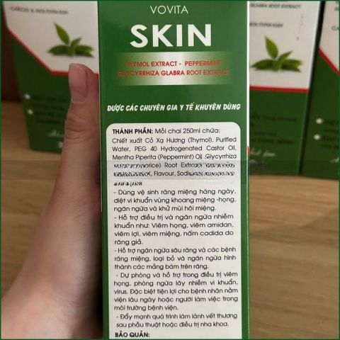 1 CHAI NƯỚC SÚC MIỆNG VOVITA SKIN – KHỬ KHUẨN HỌNG MIỆNG, NGỪA HÔI MIỆNG, HỖ TRỢ VIÊM LỢI, VIÊM HỌNG – CHAI 250ML