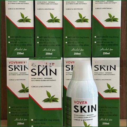 1 CHAI NƯỚC SÚC MIỆNG VOVITA SKIN – KHỬ KHUẨN HỌNG MIỆNG, NGỪA HÔI MIỆNG, HỖ TRỢ VIÊM LỢI, VIÊM HỌNG – CHAI 250ML